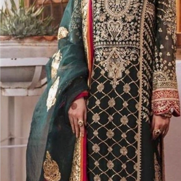 Indian Boutique Green and Gold Embroidered Wedding Dress - Picture 6 of 8